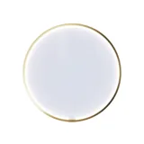 Stilrent och lyxigt badrum med mjuka gröna nyanser, en stor elegant rund spegel och en modern, sofistikerad grön toalett