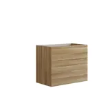 Nordiskt badrum i trä med vackra runda speglar med svarta kanter och gott om förvaring i badrumsmöblerna