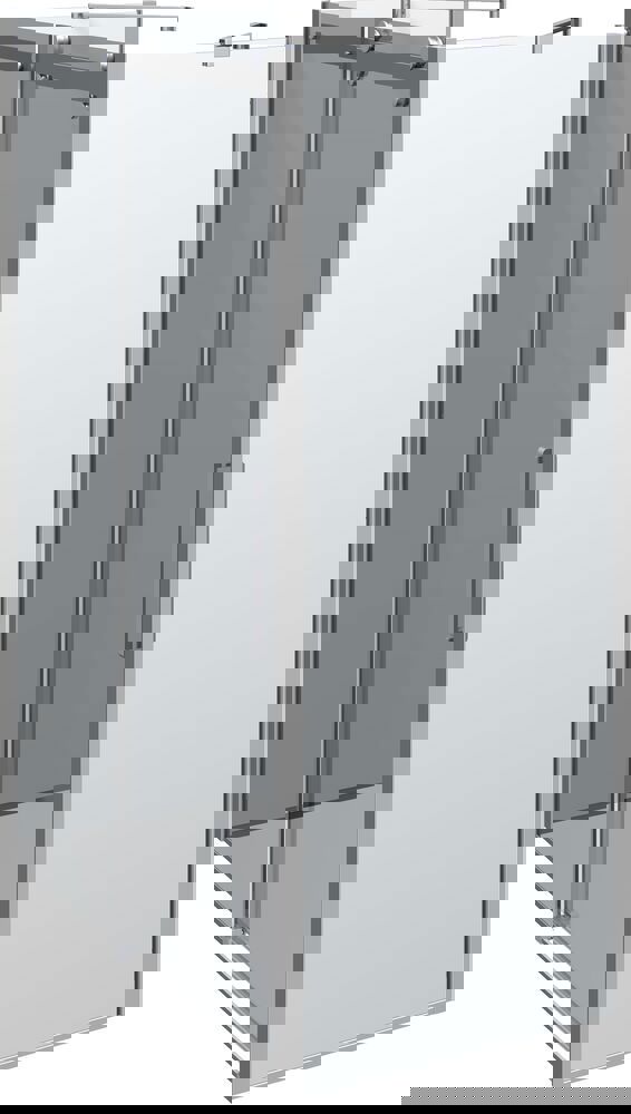 Badrumsinspiration med lyxig duschkabin med skjutdörr, vita badrumsmöbler och en vägg med rå look som ger badrummet en rå och urban känsla