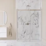 Inspiration till stort badrum med stor lyxig duschkabin med skjutdörr, vita badrumsmöbler, stora moderna plattor och långa gardiner för en klassisk och romantisk look