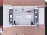 Stor badrumsinspiration med badrumsmöbler i Black Structure med ett elegant spegelskåp med integrerad belysning och praktisk och snygg inredning samt eluttag för en exklusiv badrumsupplevelse.