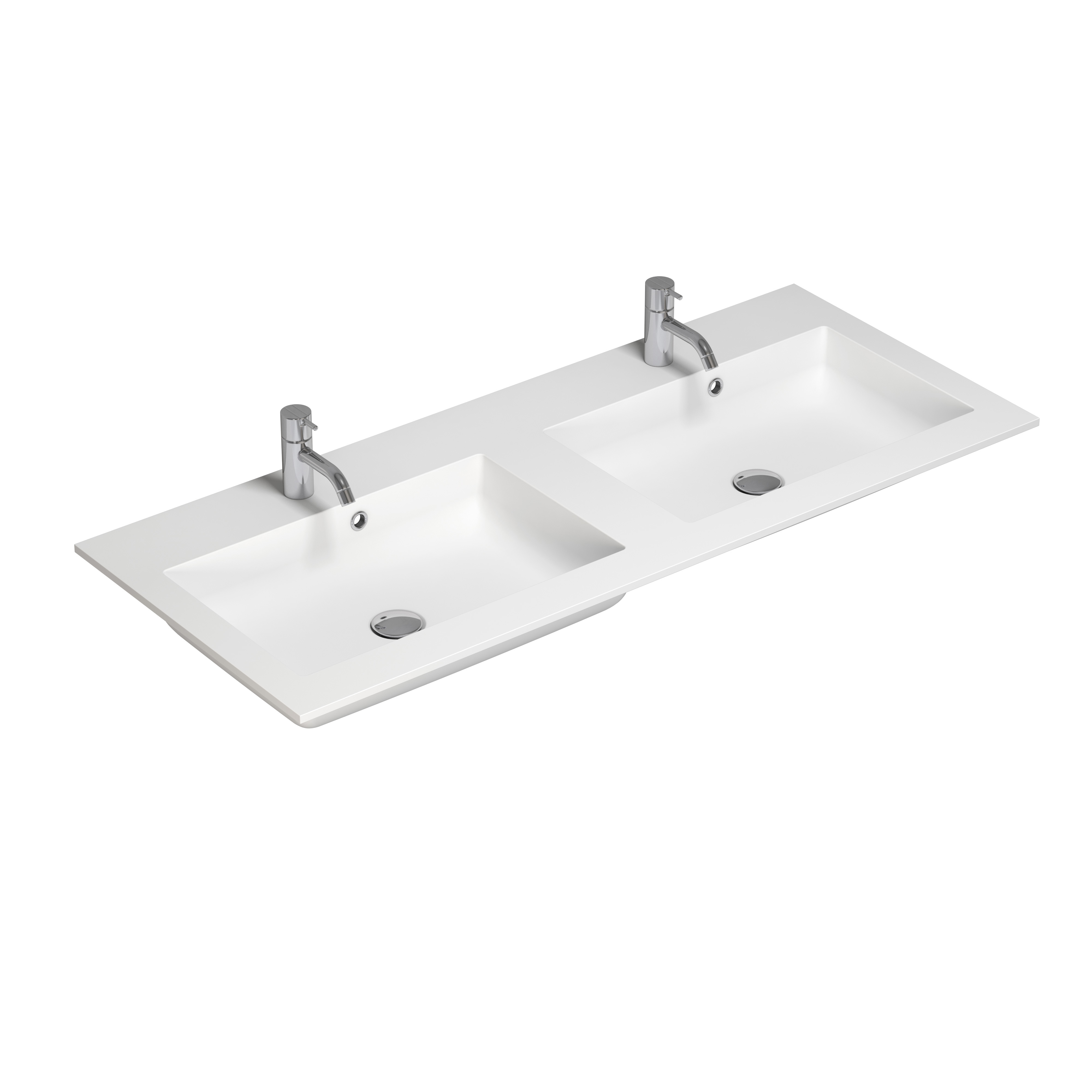 Stor och modern minimalistisk badrumsinspiration med dubbelhandfat, fyrkantiga speglar med ljusreglering, stilfulla pendellampor, stora grå plattor, och en rymlig design med mycket naturligt ljus