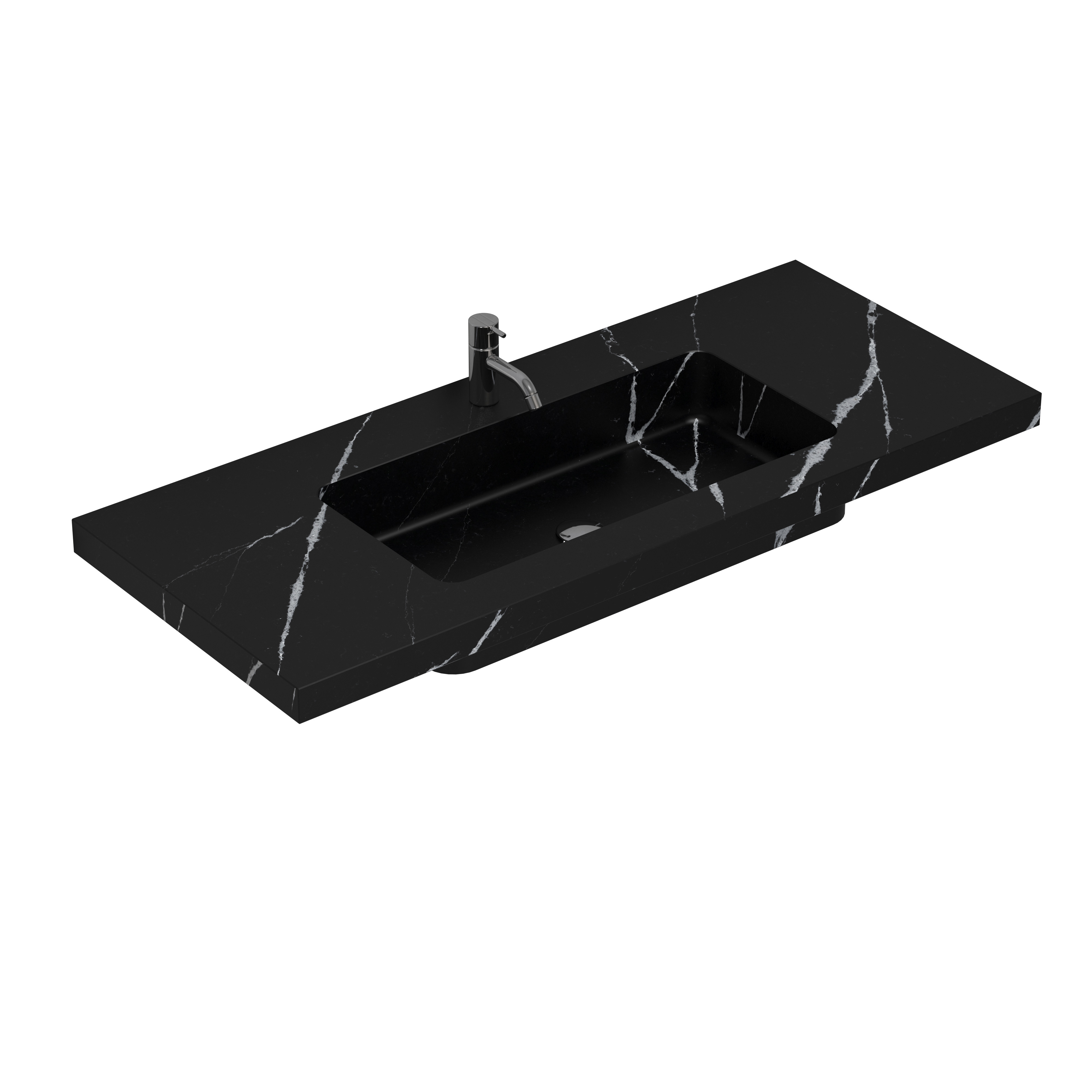 Modern och stilren badrumsinspiration med oval spegel med svart ram och ljusreglering, färgad toalett, tvättställsskåp, underskåp och skåp i rödbrun ek, Silestone handfat och matchande golv